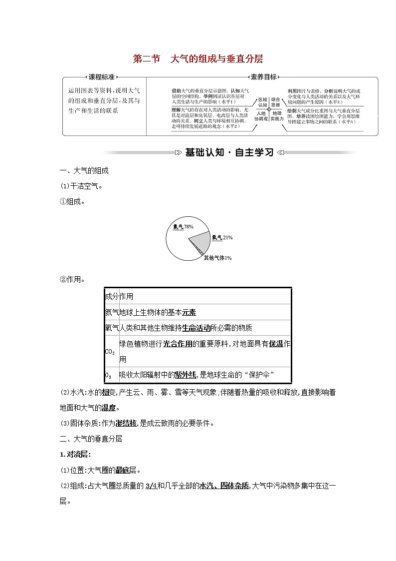 高中地理第二章自然地理要素及现象第二节大气的组成与垂直分层学案中图版必修一01