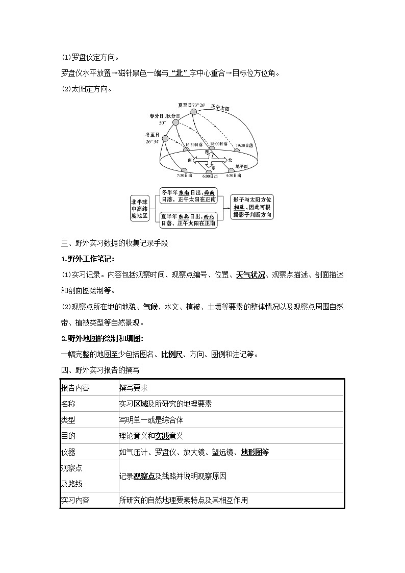 高中地理第四章自然地理实践的基本方法第一节自然地理野外实习方法学案中图版必修一02