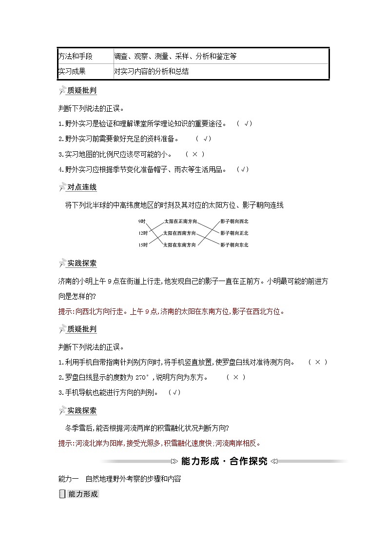 高中地理第四章自然地理实践的基本方法第一节自然地理野外实习方法学案中图版必修一03