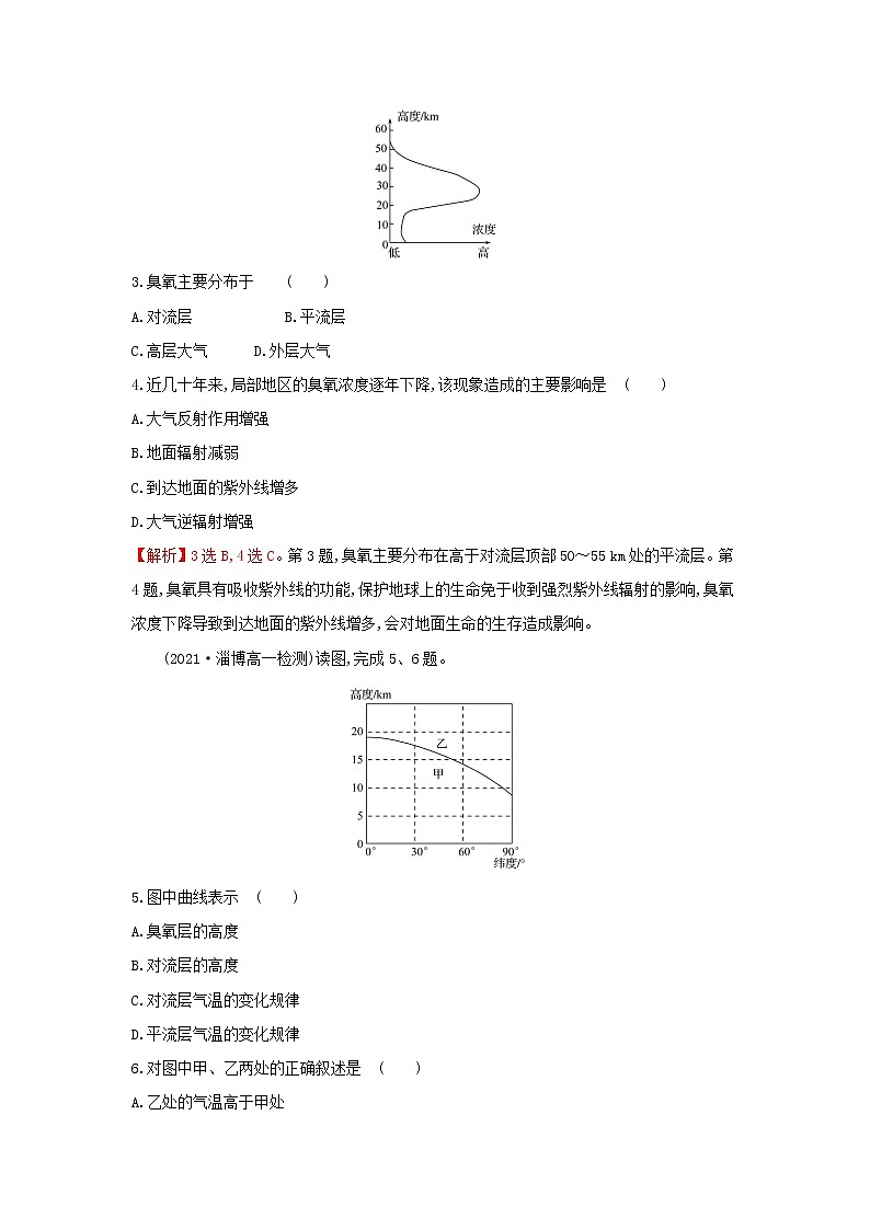 高中地理课时练5大气的组成与垂直分层含解析中图版02