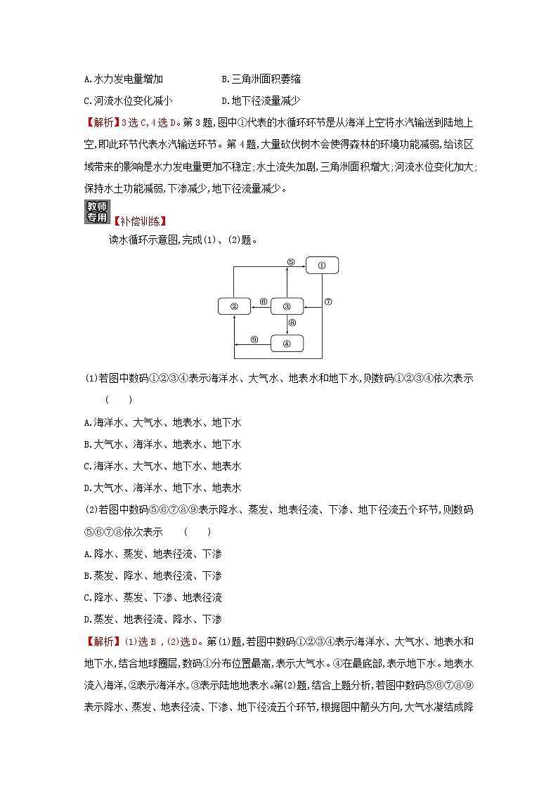 高中地理课时练8水循环过程及地理意义含解析中图版02