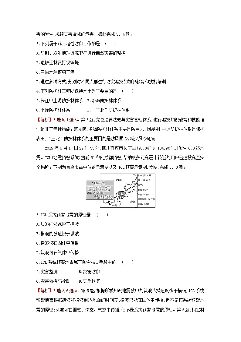 高中地理课时练14常见自然灾害的避防含解析中图版02