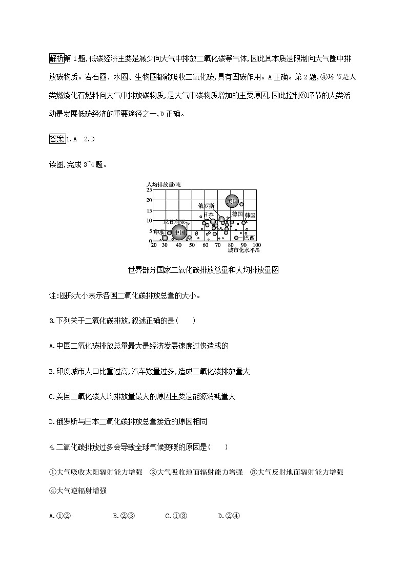 高中地理第二单元生态环境与国家安全第一节第1课时碳排放课后习题含解析鲁教版选择性02