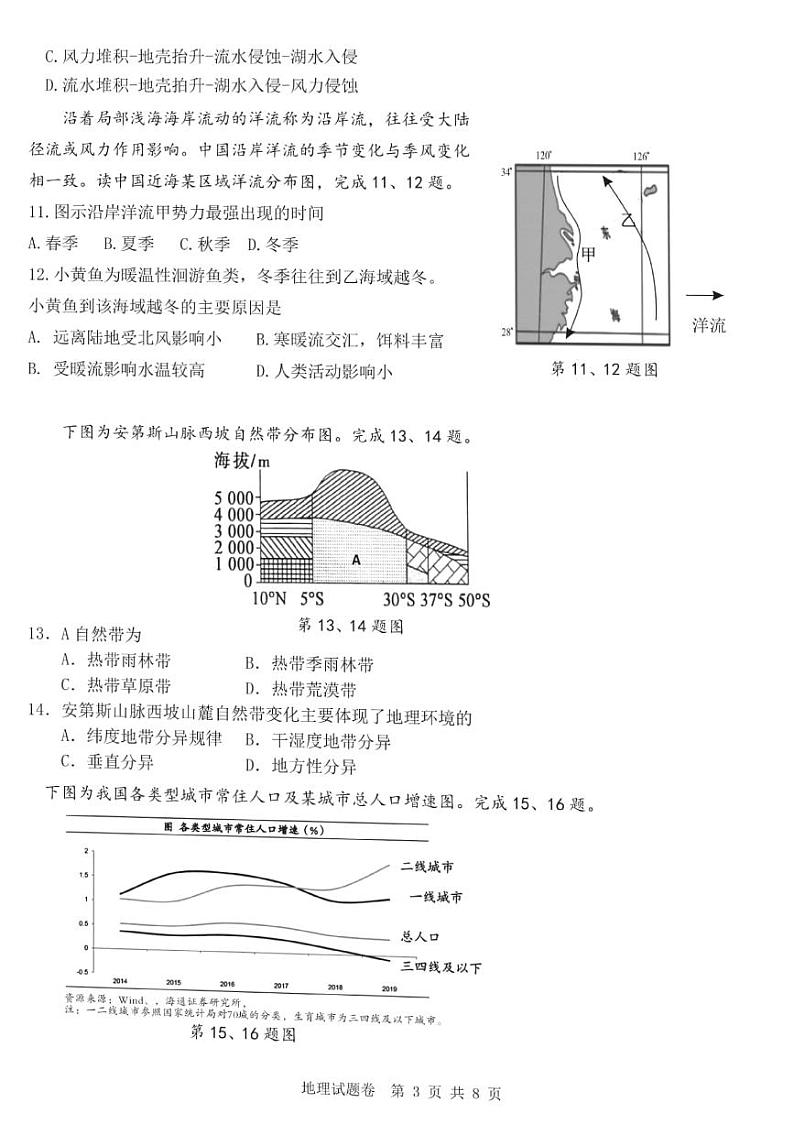 2022届浙江省创新致远协作体髙三上学期12月适应性考试地理试题 PDF版含答案03