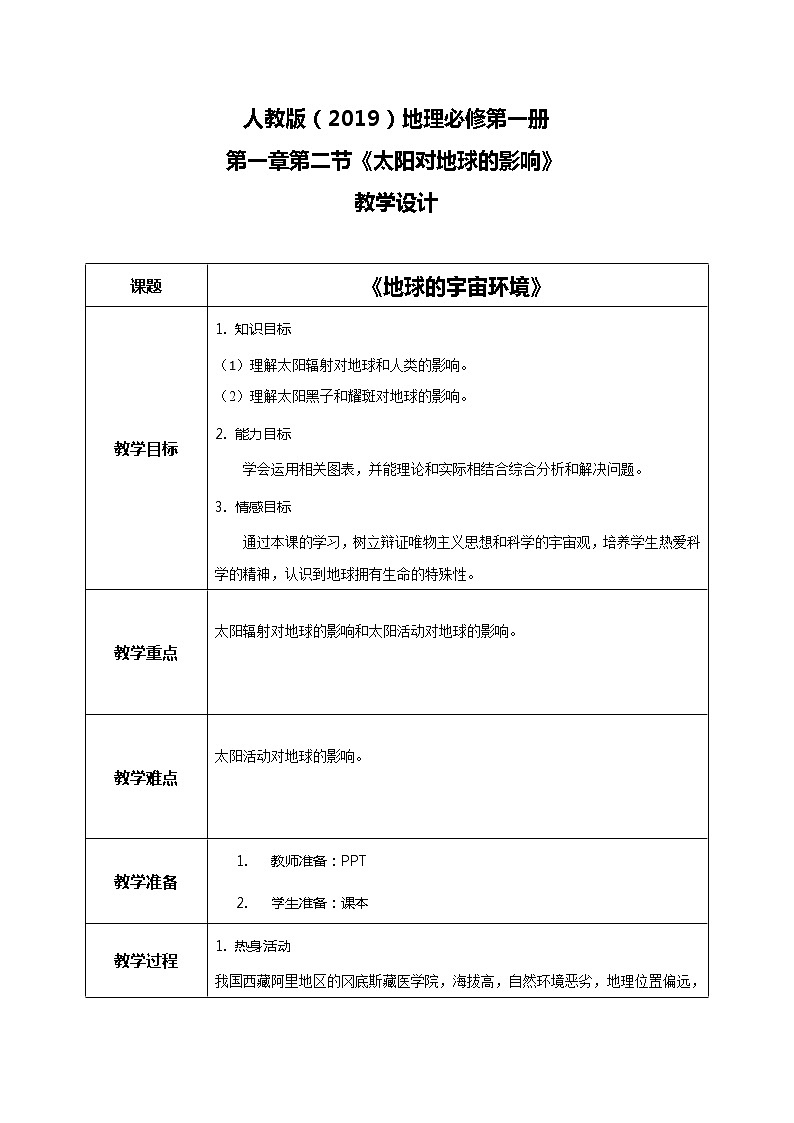 （新教材）1.2太阳对地球的影响 课件+教案+练习 人教版（2019）必修第一册01
