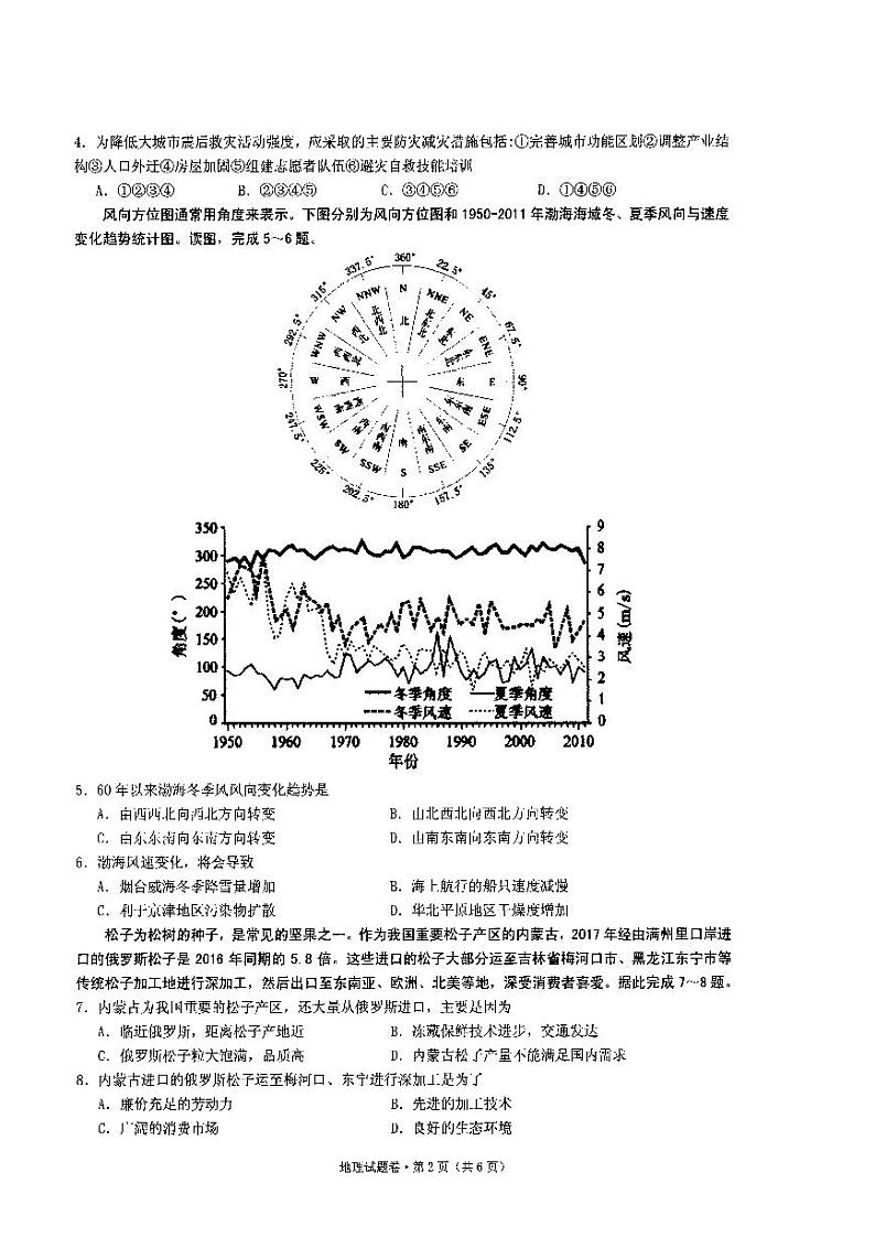 2020届浙江省杭州市第二中学高三上学期选考模拟考地理试题 PDF版02