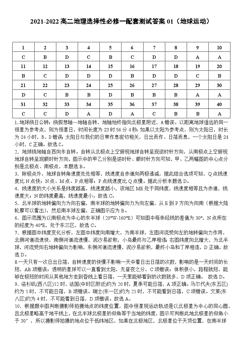 2021-2022高二地理选择性必修一配套测试答案01第1页