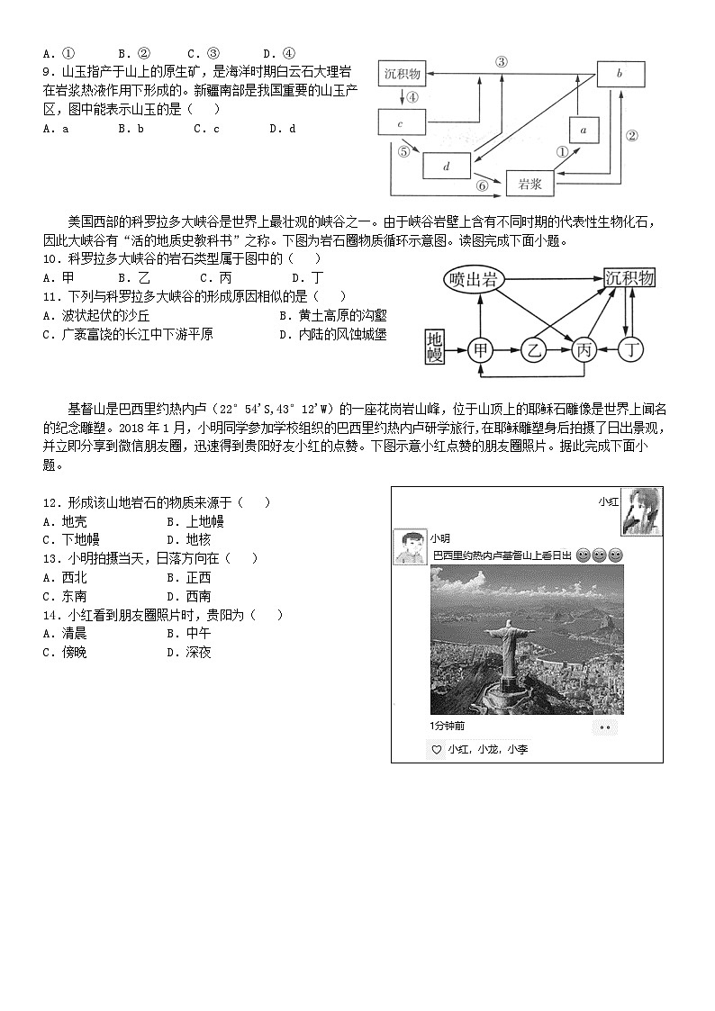 2021-2022高二地理选择性必修一配套测试试卷04（地表形态的变化）02