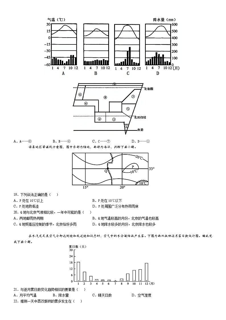 2021-2022高二地理选择性必修一配套测试试卷07（气压带、风带与气候）03