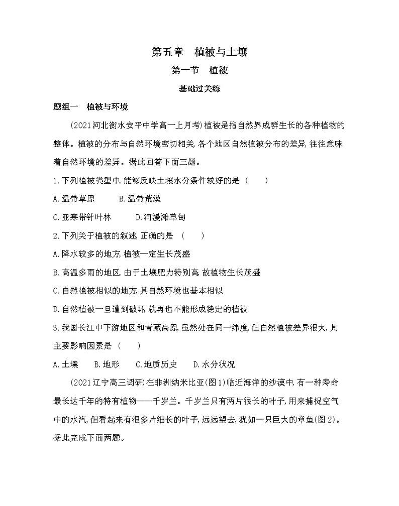 第一节　植被-2022版地理必修第一册人教版（2019） 同步练习 （Word含解析）01