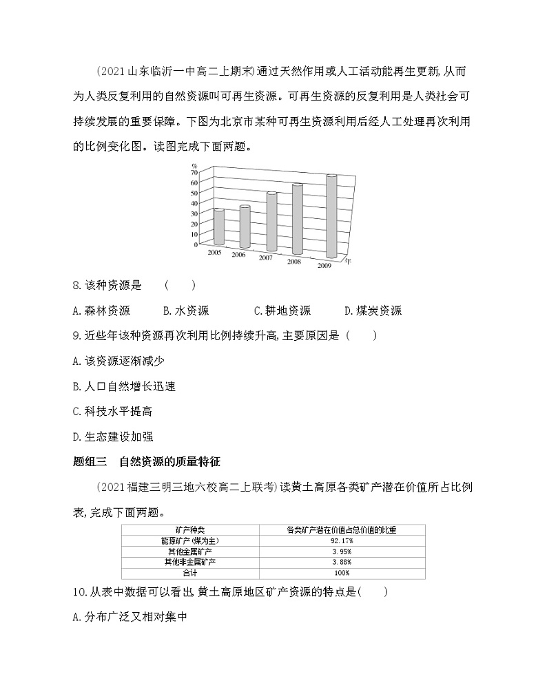 第二节　自然资源及其利用- 地理选择性必修3人教版（2019） 同步练习 （Word含解析）03