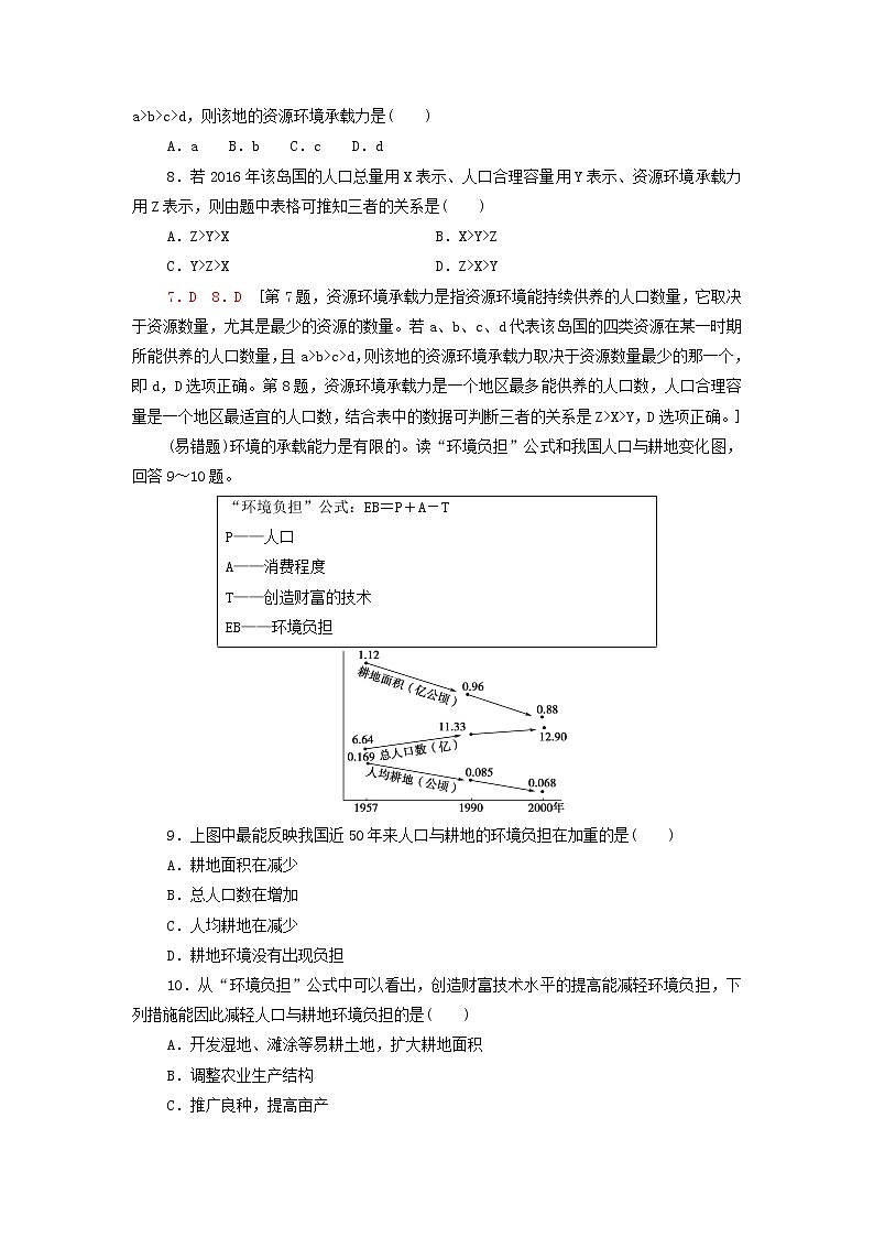 高中地理课后练习3人口容量含解析湘教版03