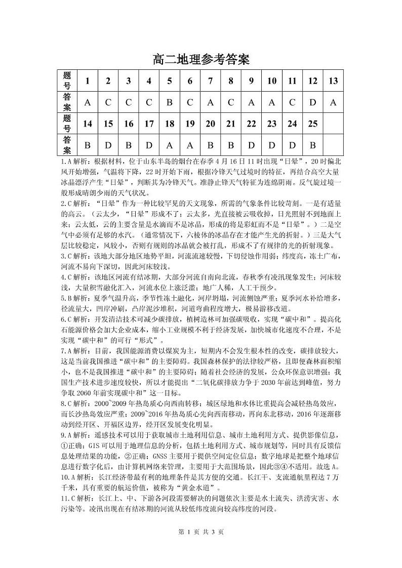 2021-2022学年陕西省安康市高二上学期期中联考地理试题 pdf版01