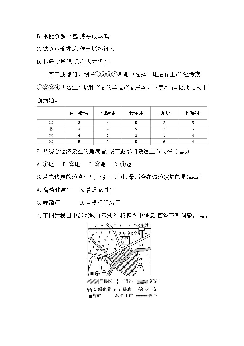 第二节　工业的区位选择-2022版地理必修第二册鲁教版（2019） 同步练习 （Word含解析）02