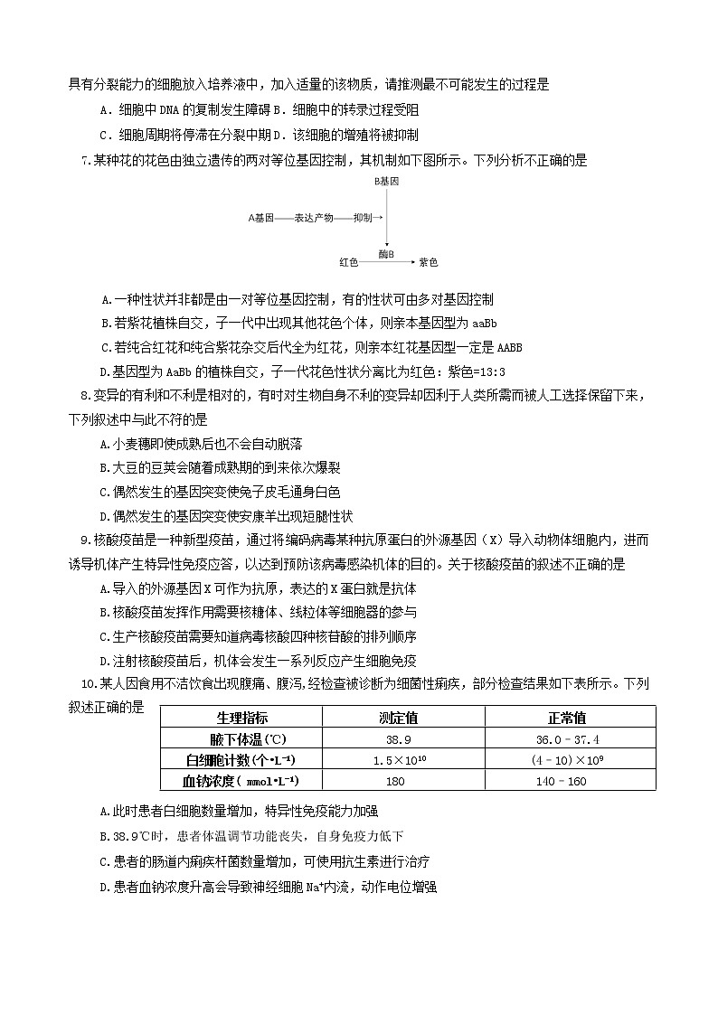 北京市通州区2021届高三下学期4月一模考试（一模）生物试题含答案02