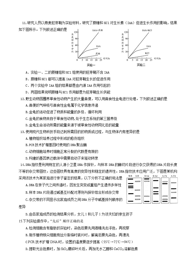 北京市通州区2021届高三下学期4月一模考试（一模）生物试题含答案03