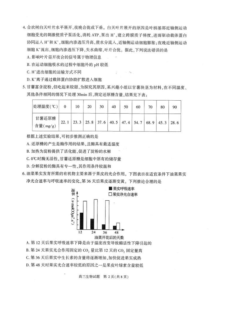 2022年安徽省合肥市高三上学期第一次教学质量检测（一模）生物试卷含答案02