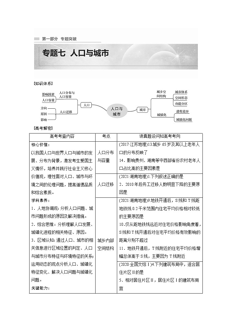 2022年高考地理二轮复习(新高考1) 专题7 考点1　人口分布与人口容量学案01