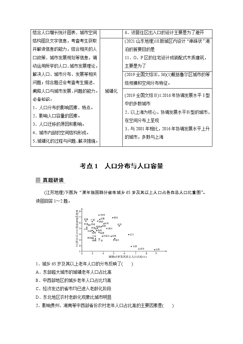 2022年高考地理二轮复习(新高考1) 专题7 考点1　人口分布与人口容量学案02