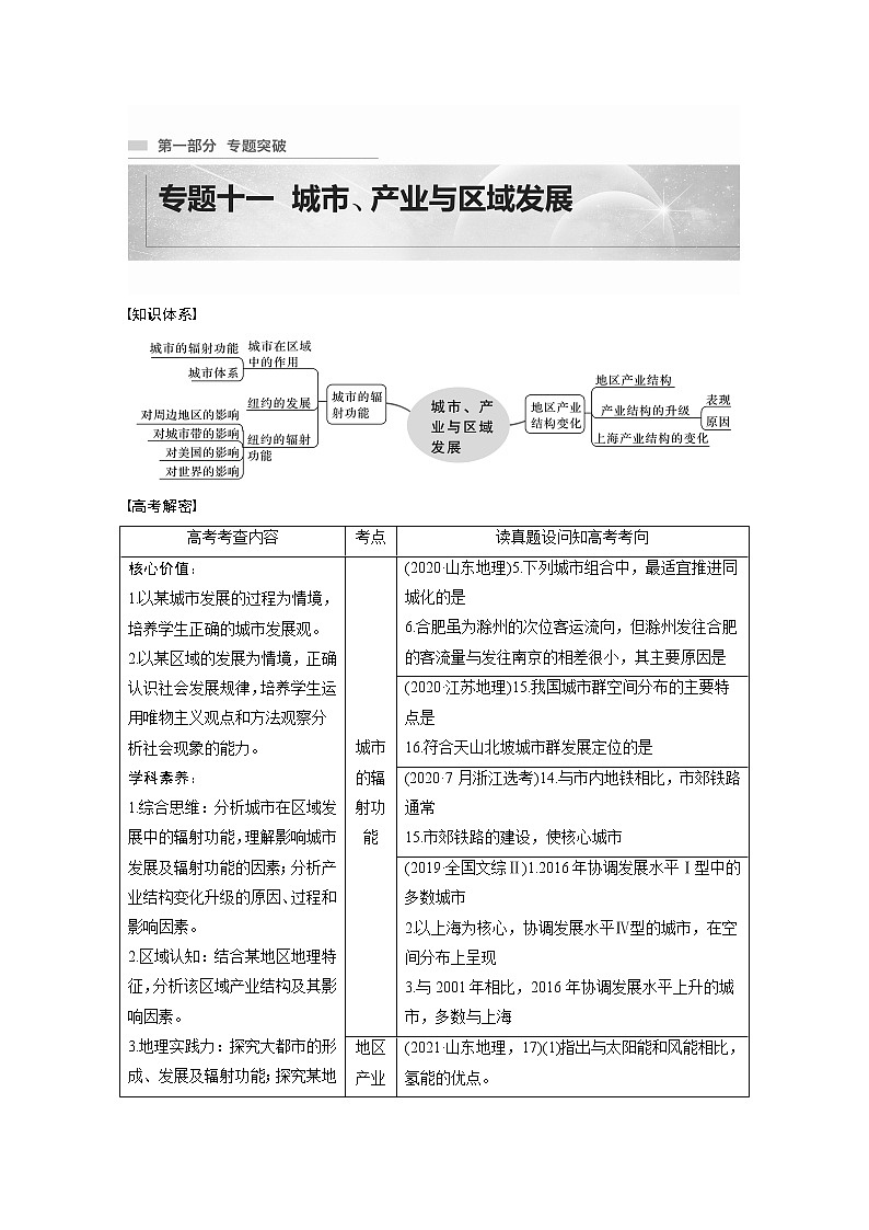 2022年高考地理二轮复习(新高考1) 专题11 考点1　城市的辐射功能学案第1页