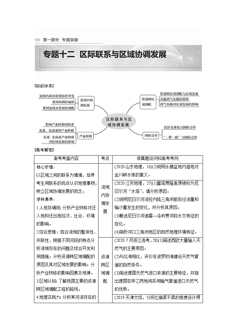 2022年高考地理二轮复习(新高考1) 专题12 考点1　流域内协调发展学案第1页
