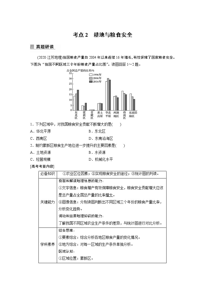 2022年高考地理二轮复习(新高考1) 专题13 考点2　耕地与粮食安全学案第1页