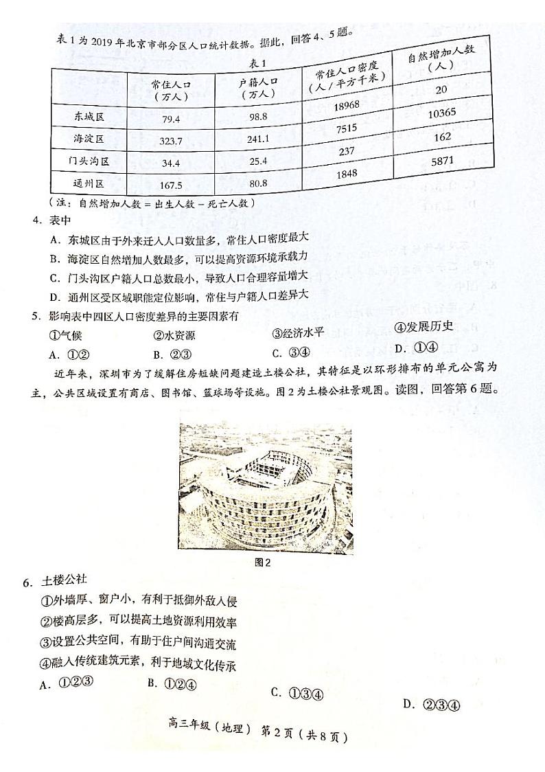 北京市海淀区2022届高三上学期期末考试地理试题扫描版无答案第2页