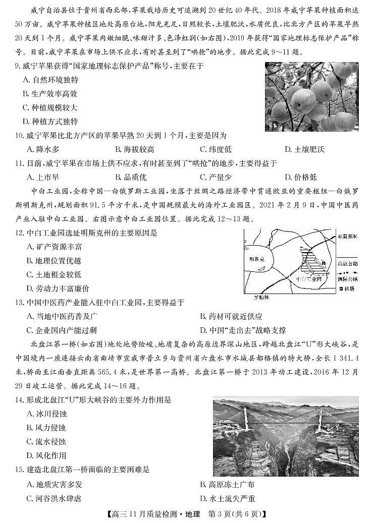 2022届安徽省九师联盟高三上学期11月联考地理试题PDF版含答案03