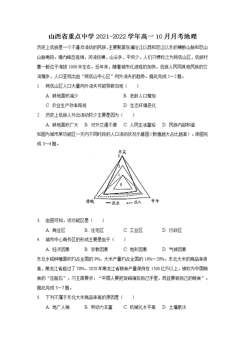 2021-2022学年山西省重点中学高一10月月考地理试卷含答案含解析第1页