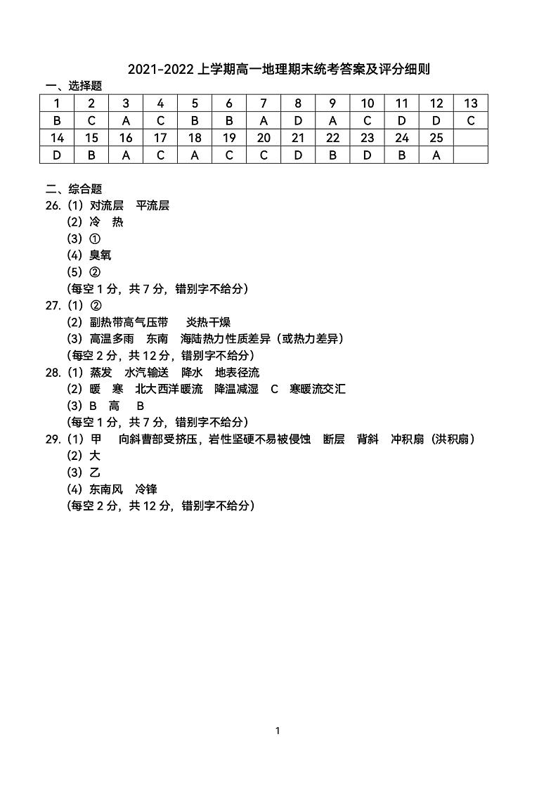 内蒙古呼和浩特市2021-2022学年高一上学期期末考试地理PDF版含答案01