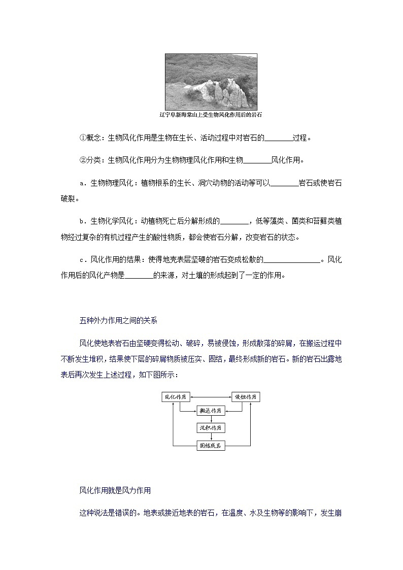 高中地理第二章地表形态的变化1.2外力作用及其对地表形态的影响学案中图版选择性必修103