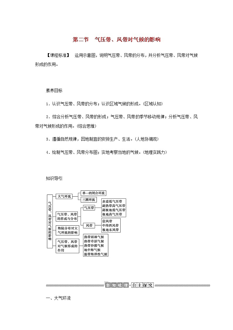 高中地理第三章天气的成因与气候的形成2气压带风带对气候的影响学案中图版选择性必修101