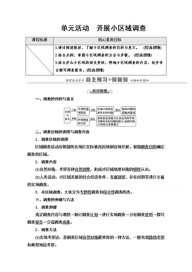 2020-2021学年新教材鲁教版地理选择性必修2教案：第2单元+单元活动　开展小区域调查+Word版含解析01