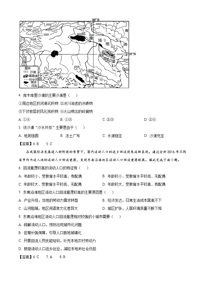 福建省莆田市2021届高三第二次教学质量检测地理试题02