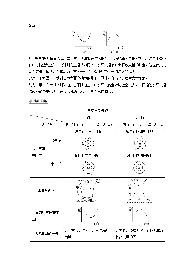 鲁教版(2019) 选择性必修1 第三单元 第一节 课时2　低压(气旋)与高压(反气旋)（学案+课时练 word版含解析）03