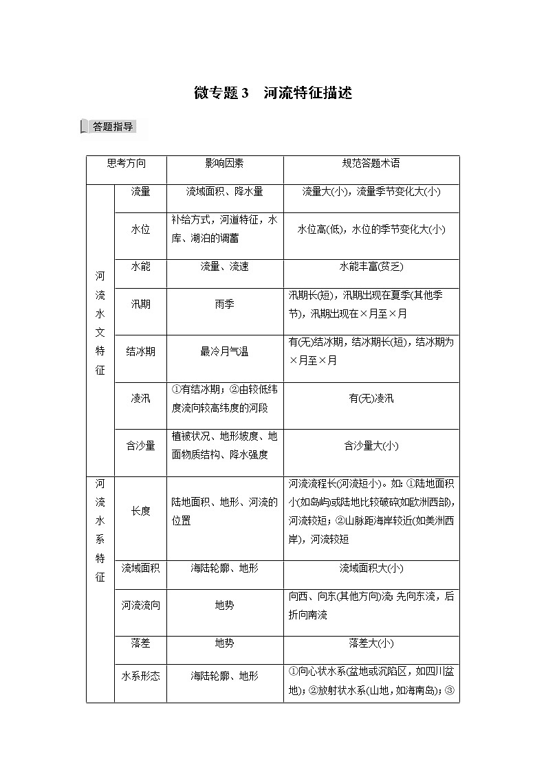 鲁教版(2019) 选择性必修1 第四单元 微专题3　河流特征描述（学案+针对练习 word版含解析）01