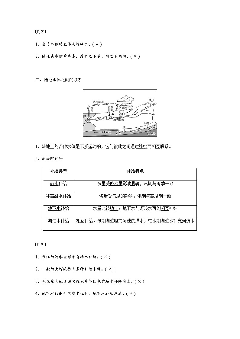 鲁教版(2019) 选择性必修1 第四单元 第一节　陆地水体及其相互关系（学案+课时练 word版含解析）02