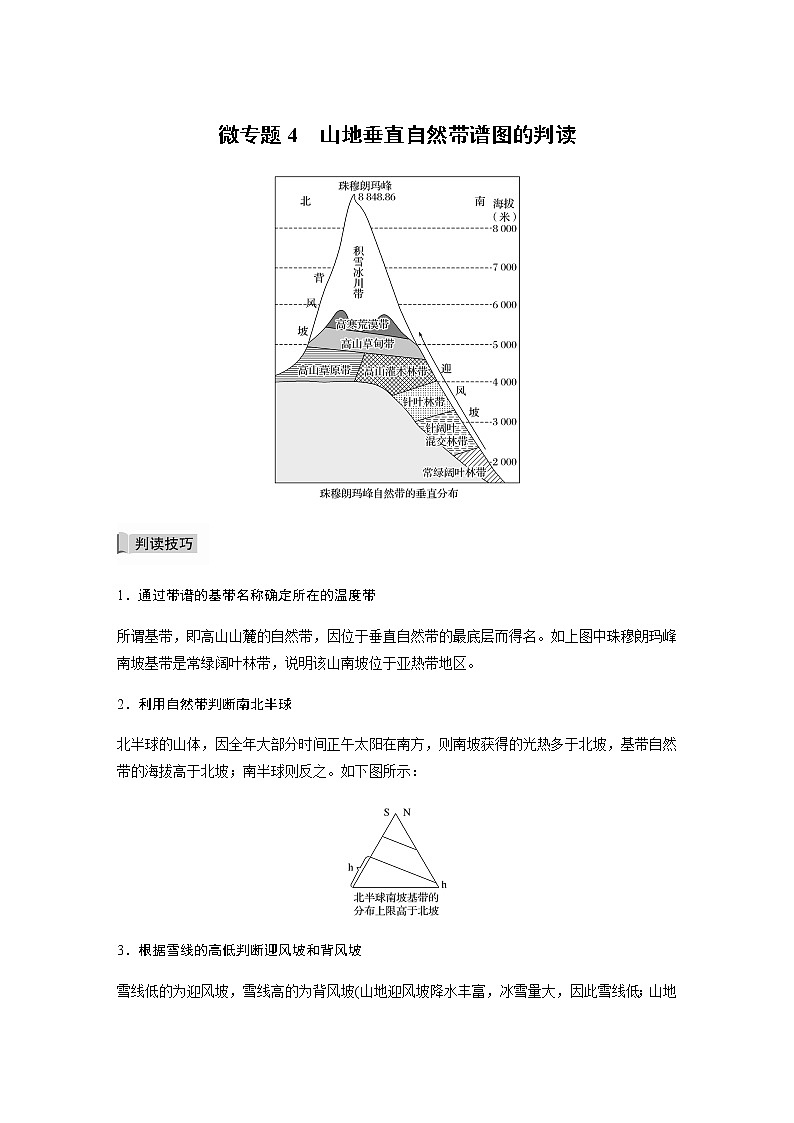 鲁教版(2019) 选择性必修1 第五单元 微专题4　山地垂直自然带谱图的判读（学案+针对练习 word版含解析）01