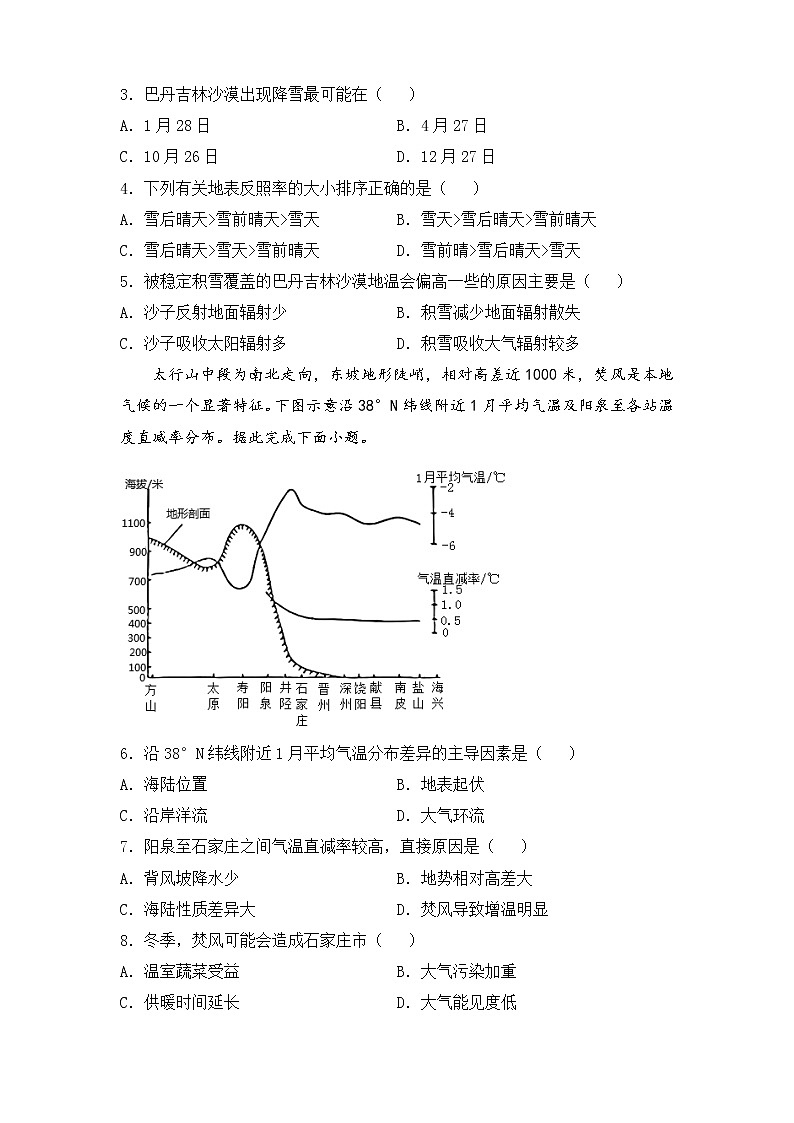 2022届高三二轮专题卷 地理（三）大气运动 学生版02