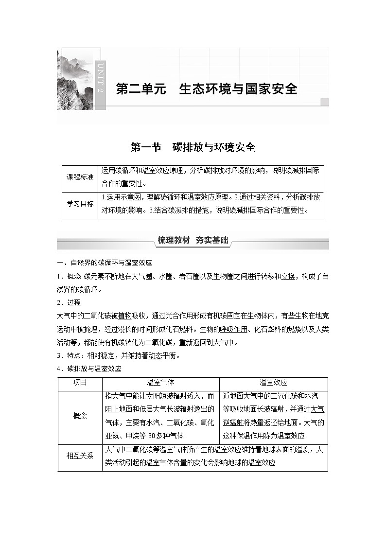 鲁教版(2019) 选择性必修3  第二单元　生态环境与国家安全 第一节　碳排放与环境安全（学案+课时练 word版含解析）01