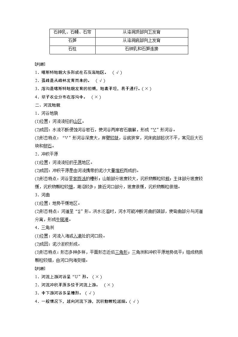 2022年高中地理新教材人教版必修第一册同步学案讲义习题第四章 第一节 课时1　喀斯特地貌和河流地貌02