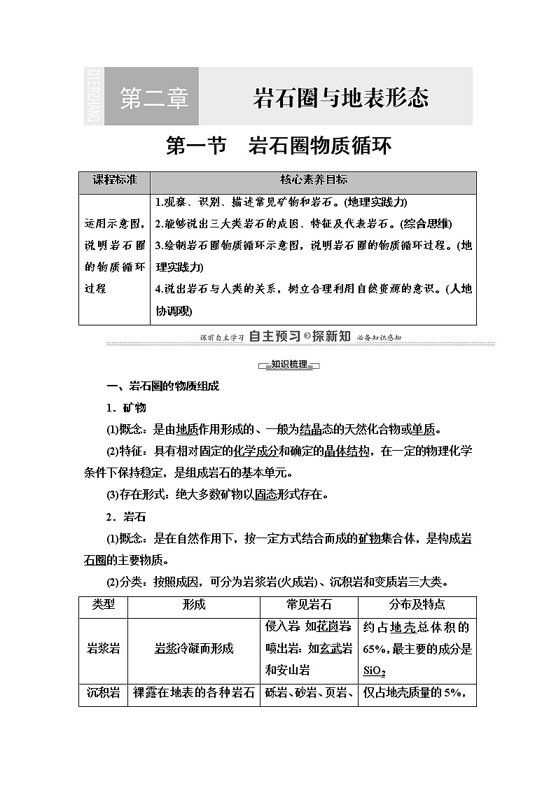 2021-2022学年高中地理新湘教版选择性必修1 第2章 第1节 岩石圈物质循环 学案01
