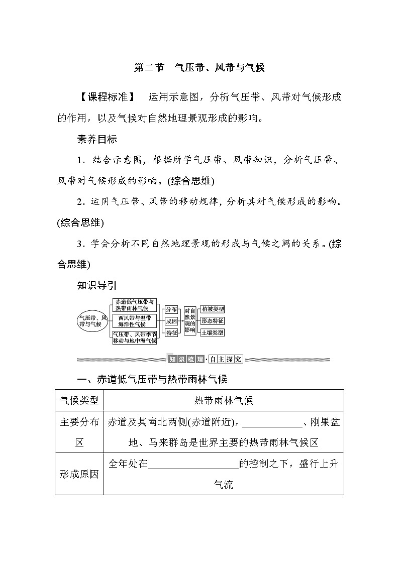 2021-2022学年高中地理新湘教版选择性必修1 3.2 气压带、风带与气候 学案Word版含解析01