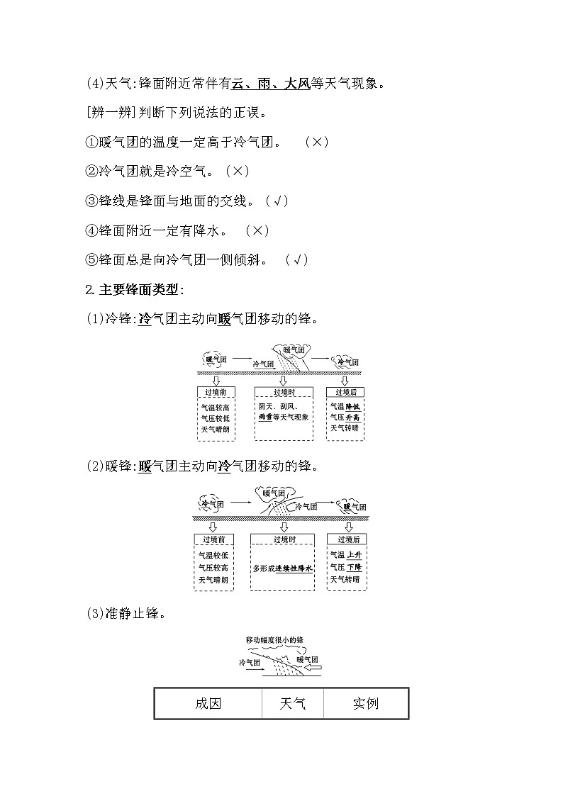 2021-2022学年高中地理新湘教版选择性必修1 第三章 第三节 天气系统  学案02