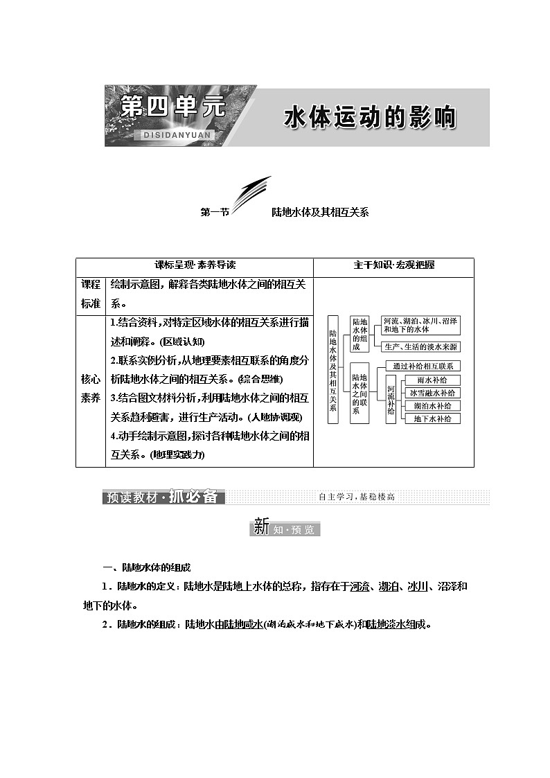 第四单元  第一节  陆地水体及其相互关系  学案  高中地理新鲁教版选择性必修1（2021年）01