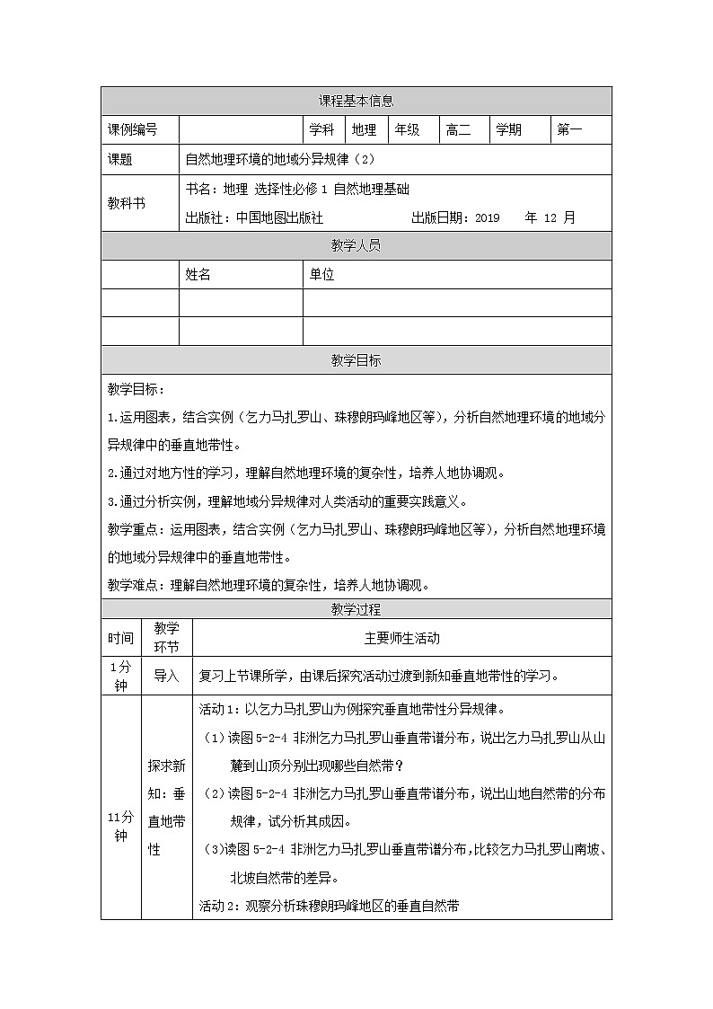 自然地理环境的地域分异规律（二）-教案 高中地理新中图版选择性必修1（2021-2022）第1页