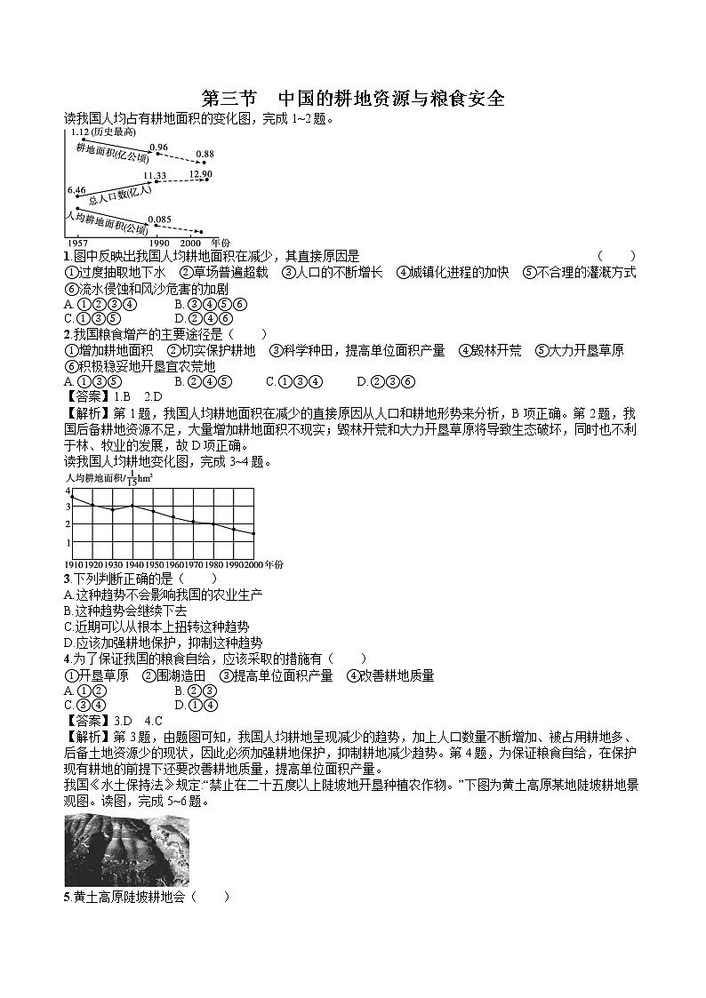 第3节　中国的耕地资源与粮食安全 同步训练习题 高中地理新人教版选择性必修3（2022年）01