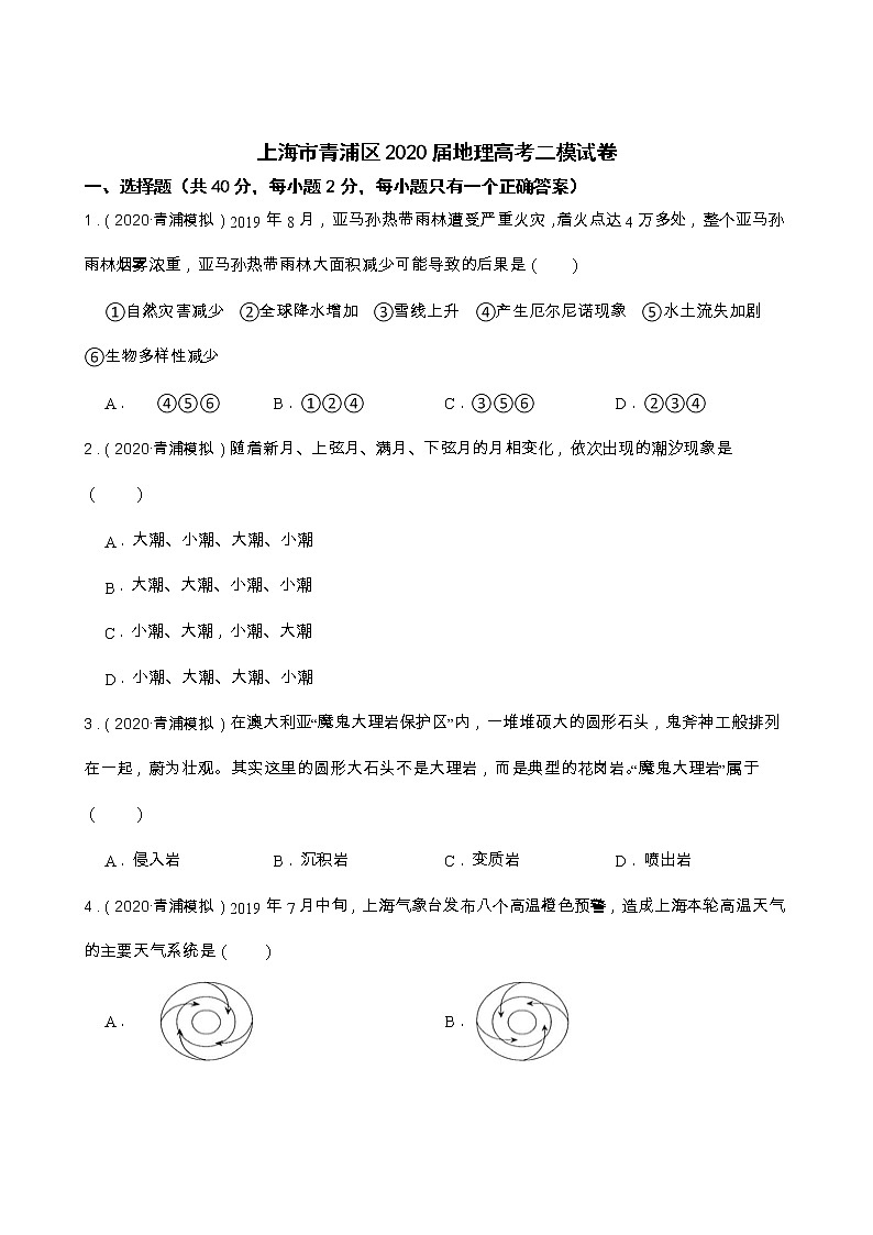 2020届上海市青浦区高三二模地理试卷及答案01