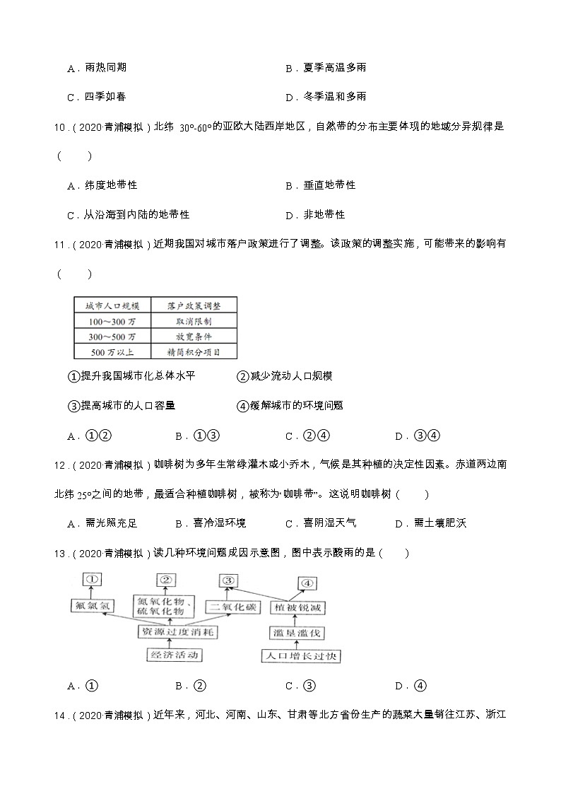 2020届上海市青浦区高三二模地理试卷及答案03