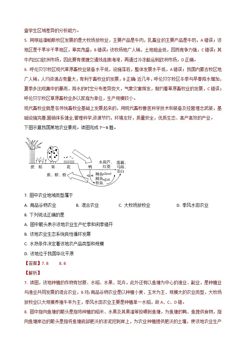 2021届高考地理一轮复习专题强化训练：农业地域类型03